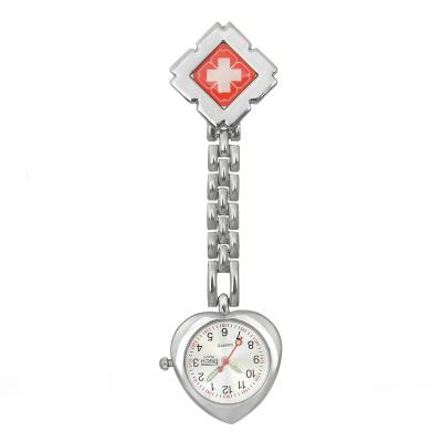 China Luminous Red Cross Metal Indicator Hospital Nurses Casual Wristwatch Females Men And Women Wall Watch Clip Chest Medical Watch for sale