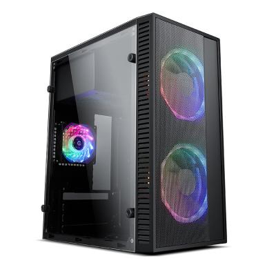 China With Fan 2020 Newest Micro Fan Atx CPU Computer Case Tempered Glass Gaming Desktop Computer Case for sale