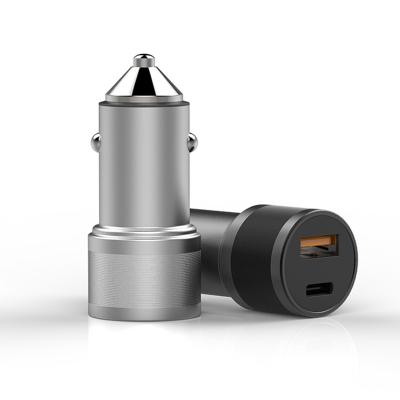 China New Alloy USB C Car Charger Adapter 20W PD/QC3.0 Fast Car China-chic Aluminum Dual Port Charger for sale