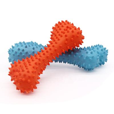 China Hot Selling Viable Natural Rubber Bristle Dental Teeth Chew Bone Shape Dog Toys Pet Squeaky Toys zu verkaufen