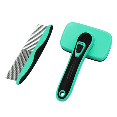 China Stainless Steel Pin Pet Tools Self Clean Brush Easy Stored Hair Remove Pet Hair Groom Brush and Comb for sale