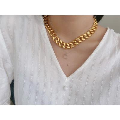 China TRENDY 12mm 18k Stainless Steel Gold Plated Chunky Cuban Chain Necklace 316l for sale