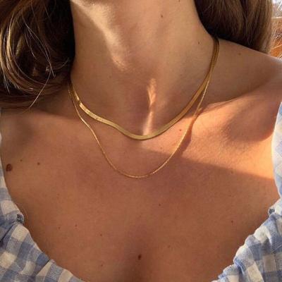 China FASHIONABLE 18K Plated Double Layer Choker Necklace Stainless Steel Snake Chain Necklace For Women for sale