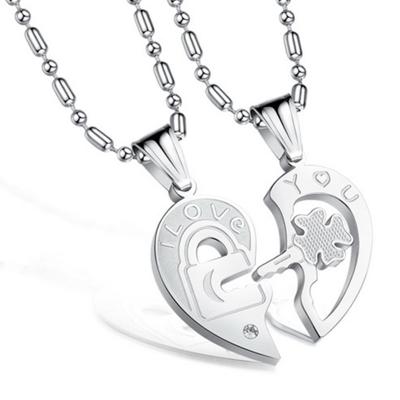 China TRENDY TitaniumStainless Steel Puzzle Chain Heart Love Necklaces For Couples Fashion Paired Pendants Trendy Suspension for sale