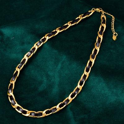 China FASHIONABLE Leather Rope Stainless Steel Clavicle Collar Chokers Chain Necklace For Women for sale