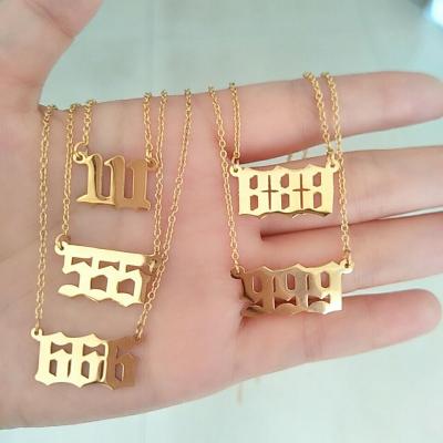 China New FASHIONABLE Gold Plated Stainless Steel 111 Necklace 222 333 444 555 666 777 888 999 000 Tasty Angel Number Necklace for Women for sale