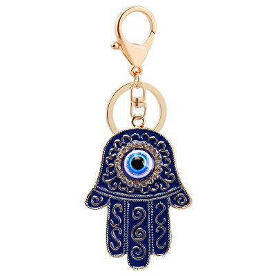 China New Arrival CLASSIC Oil Drop Lucky Eye Hamsa Hand Keychain Lobster Loop Evil Eyes Blue White Key Chain for sale