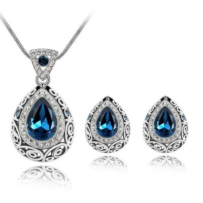 China CLASSIC Women Party Jewelry Set Austria Crystal Rhinestone Pendant Necklace Stud Earring Set Teardrop Necklace Earring Set for sale