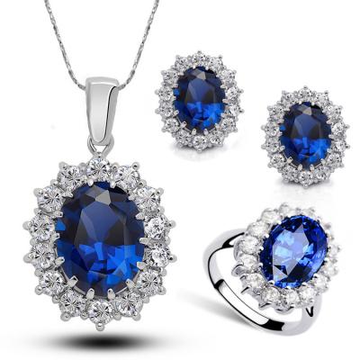 China 2021 CLASSIC Multi Colors 925 Cubic Zircon Sterling Silver Plated Crystal Blue New Arrival Women Necklace Pendant Jewelry Set for sale