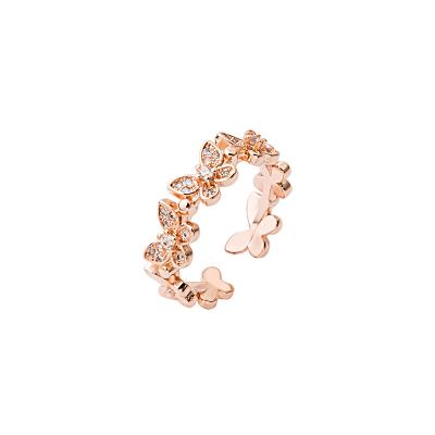 China Design CLASSIC Butterfly Ring Adjustable Crystal Butterfly Ring Rose Gold Silver Cubic Zirconia for Women for sale