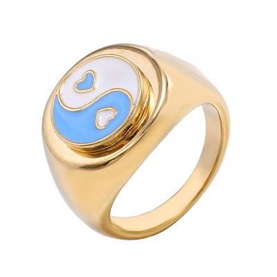 China 18K CLASSIC Lucky Finger Chinese Taiji Map Real Gold Plated Rings Daisy Flower Red Heart Gold Ring for sale