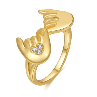 China New TRENDY 18K Gold Plated Zircon Ring With Par Heart Ring Circling Setting for sale