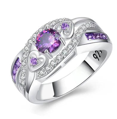 China CLASSIC Hot Style Diamond Love Ring Four-Claw Purple Zircon Wedding Ring Lady for sale