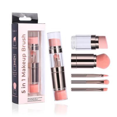 China Skin-Friendly 5 in 1 Retractable Makeup Brush Set Face Kabuki Makeup Sweeps Kits Multifunctional Travel Makeup Brush Set for sale