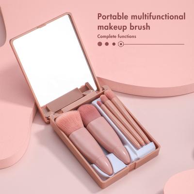 China travel size skin-friendly makeup brushes 5PCS custom logo portable makeup brushes with mirror case for sale