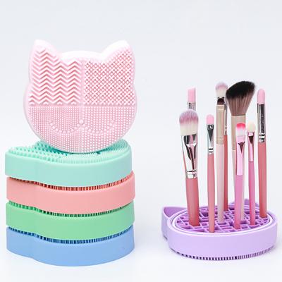 China Eco-Friendly 2 in 1 Silicone Makeup Brush Cleaner Mat Travel Makeup Brush Cleaner Dryer Tray Portable Makeup Brushes Washing Tool for sale