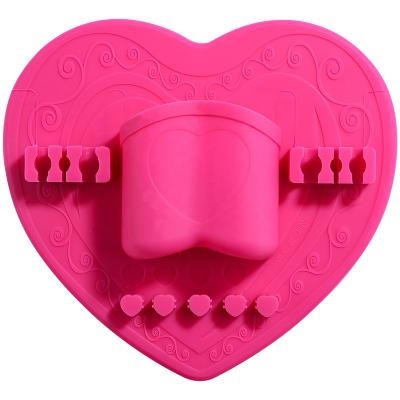 China Wholesale BS-MALL Lovely Heart Shape Silicone Air Drying Holder Makeup Brush Holder Eco-friendly Silicone Makeup Brush Organizer Holder for sale