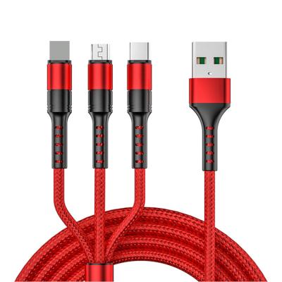 China New 3A 5A Usb Speed ​​Micro Charger Cable Fast Charging Durable Nylon Braided 3 In 1 Vehicle Charger Cable For Iphone Accessories for sale