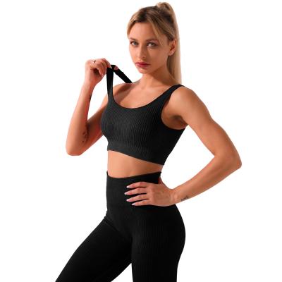 China New Breathable High Waist Fabric Ribbed Seamless Set Women 2 Piece Ribbed Seamless Yoga Equipments Workout Set for sale