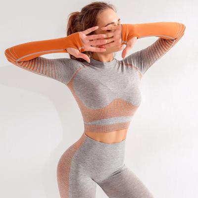 China Antibacterial Women Fitness Tights Wholesale Women's Activewear Long Sleeve Yoga Wear With Long Fingers for sale