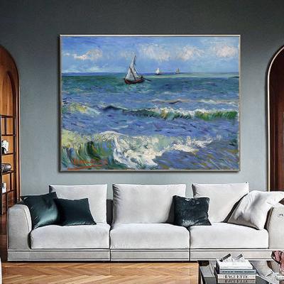 China Waterproof Abstract Sailing Sea Posters Wall Art Pictures Print On Canvas Blue Painting For Living Room Home Decoration for sale