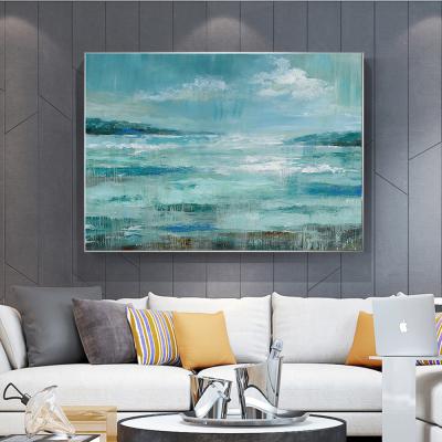 China Waterproof Abstract Blue Sea Oil Painting Wall Art Pictures Print On Canvas Painting For Living Room Home Decoration for sale