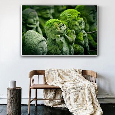 China Waterproof Modern Buddha Statue Wall Art Pictures Print On Canvas Painting Stone Carving For Living Room Home Decoration for sale