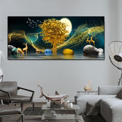 China Waterproof Abstract Landscape Wall Art Pictures Print On Canvas Nordic Gold Painting For Living Room Home Decoration for sale