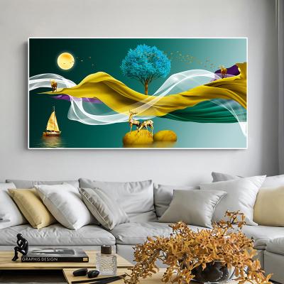 China Waterproof Abstract Landscape Wall Art Pictures Print On Canvas Nordic Gold Painting For Living Room Home Decoration for sale