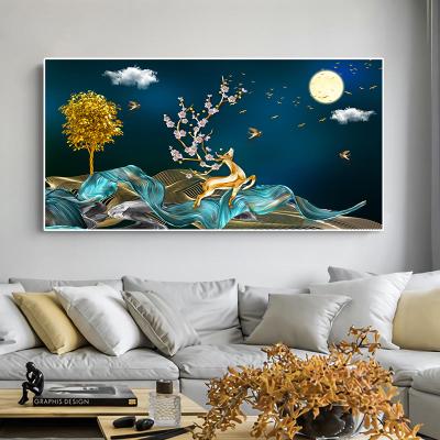 China Waterproof Abstract Deer Wall Art Pictures Print On Canvas Nordic Gold Painting For Living Room Home Decoration for sale