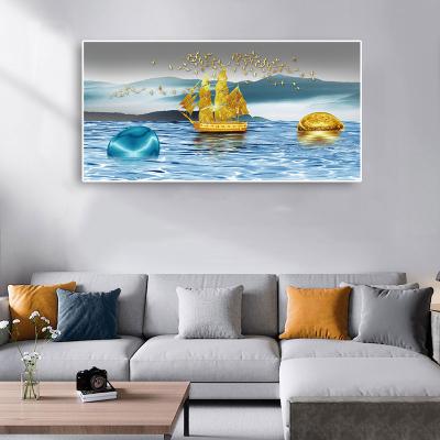 China Waterproof Abstract Sailboat Wall Art Pictures Print On Canvas Nordic Gold Painting For Living Room Home Decoration for sale