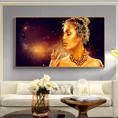 China Women Canvas Poster Waterproof Gold Wall Art Picture For Living Room With Liquid Gold Home Decor HD Posters Prints Paintings for sale