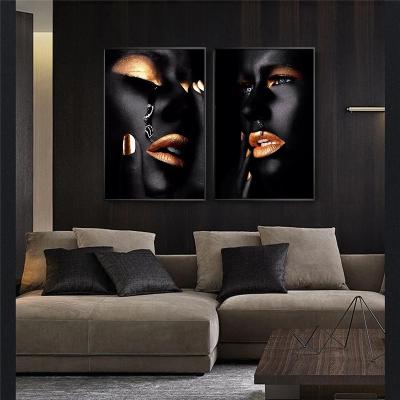 China Waterproof Black Gold African Sexy Woman Blood Oil Painting On Canvas Posters And Print Scandinavian Wall Art Picture For Living Room for sale