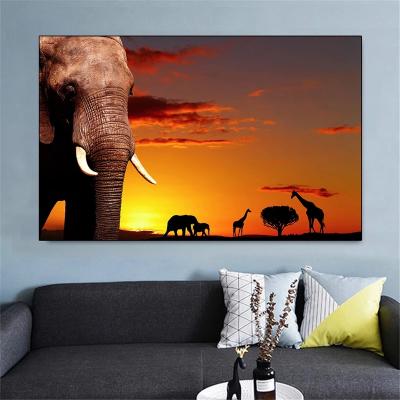 China Waterproof African Elephant Canvas Painting On Animal Pictures Art Living Room Home Decorations Modern Wall Landscape Poster And Print for sale