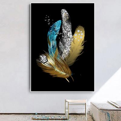 China Modern Waterproof Goldfish Feather Wall Art Pictures Print On Canvas Painting For Living Room Home Decoration for sale