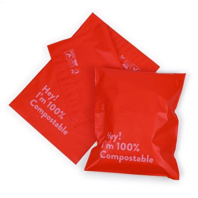 China Strong Adhesive Biodegradable Eco Packaging Red Poly Tearproof Custom Mailers For Clothing for sale