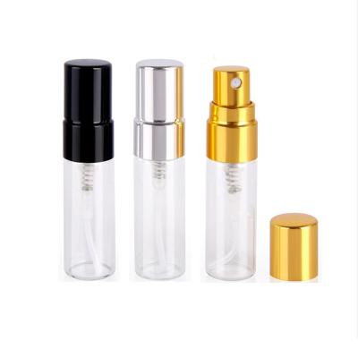 China 2ml 3ml 5ml 10ml Empty Perfume Cosmetic Fine Mist Perfume Refill Bottle Glass Atomizer Bottle With Gold Silver Black Aluminum Spout for sale