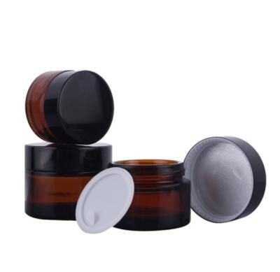 China 5ml 10ml 15ml 30ml 50ml 100ml Amber Glass Jar Empty Cosmetic Cream Container With Gold Silver Black Cap for sale