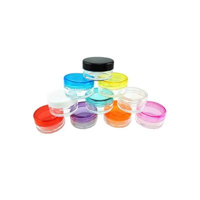 China Round Clear Plastic Cream Mini Nail Art Glitter Jar 3g 5g 10g Skin Care Beauty Makeup Container 3ml 5ml 10ml Pico With Black White Clear Lids for sale