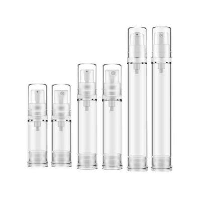 China Original Factory 5ml 10ml 15ml AS Plastic Perfume Vials Mini Airless Sample Travel Lotion Pump Cream Bottles With Lids for sale