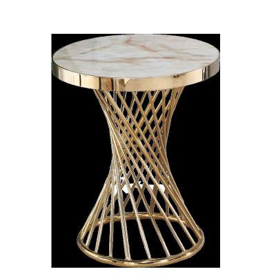 China 2022 Extendable Luxury Dining Table Round Gold Stainless Steel Nesting Marble Top Coffee Table Set For Home Hotel for sale