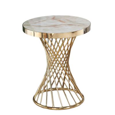 China Gold Stainless Steel Popular Extendable End Table Round Table Side Marble Center Table Set For Home Hotel for sale