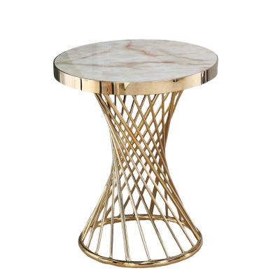 China Gold Extendable Modern Round High End Side Table Modern Design Metal Side Table for sale