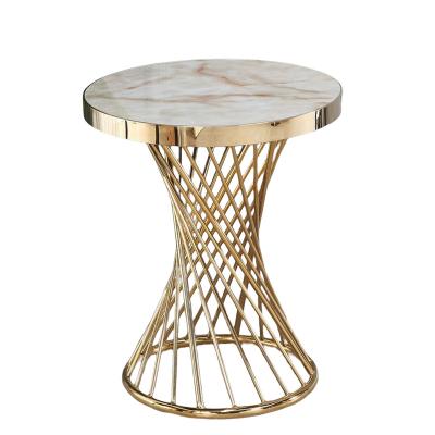 China Luxury design extendable round gold coffee table living room furniture with gold iron frame for sale