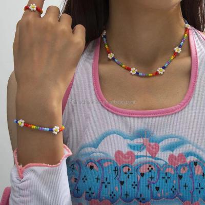 China TRENDY High Quality Fashion Multi Color Beads Jewelry Set Beads Necklace Bracelet And Rings Bohemian Multi Set for sale