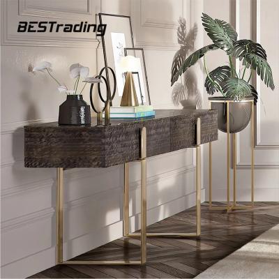 China Environmental Luxury Wooden Side Table Cabinet Side Corridor Entrance Design Modern Console Table Stainless Steel for sale