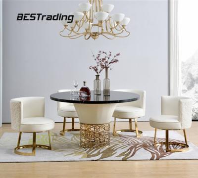 China Customized Style Modern Dining Table Sets Dining Room Furniture Metal Round Wooden Dining Table Set for sale