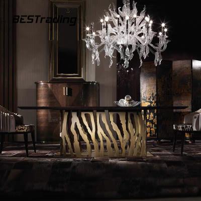 China Customized Modern Dining Room Furniture Marble Top With Stainless Steel Base Metal Table Luxury Dining Table for sale