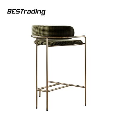 China Modern Gold Metal Barstool Velvet Counter Height Chair Modern Kitchen Bar Stools for sale