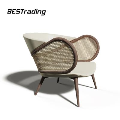 China Wholesale Nordic Indoor Home Frame Leisure Furniture 2021 Genuine Leather Rattan Extended Wooden Chair for sale